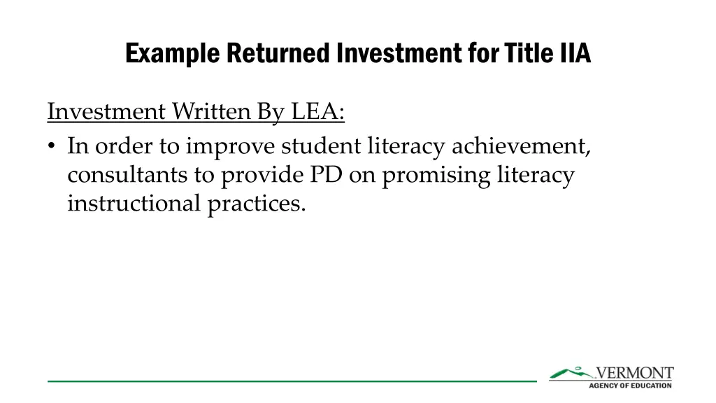 example returned investment for title iia