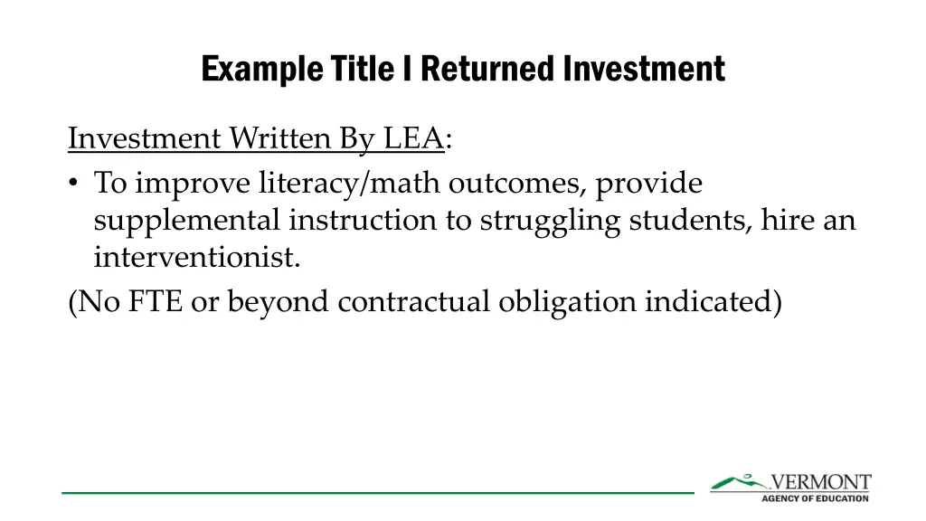 example title i returned investment