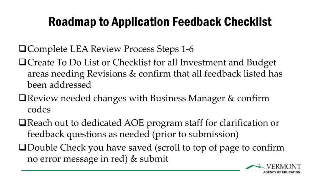 roadmap to application feedback checklist
