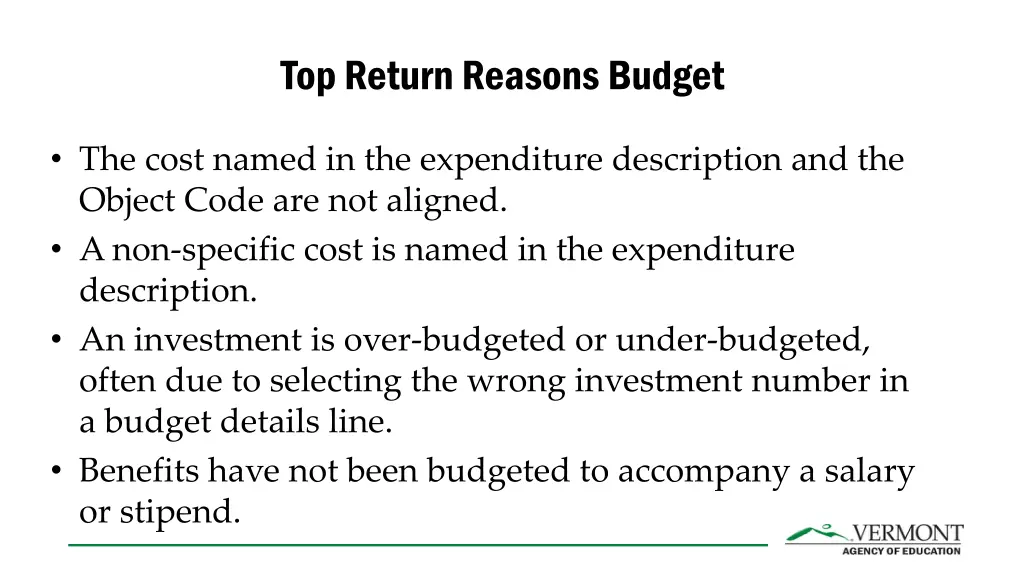 top return reasons budget