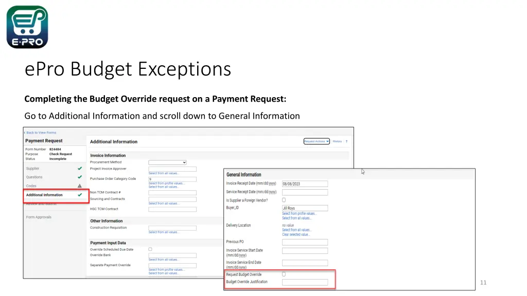 epro budget exceptions 10