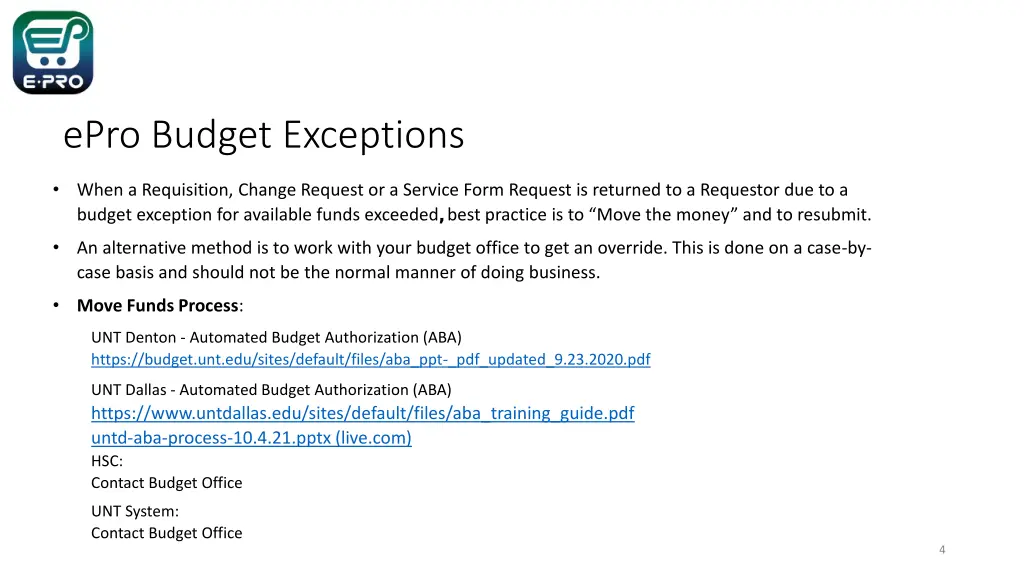 epro budget exceptions 3