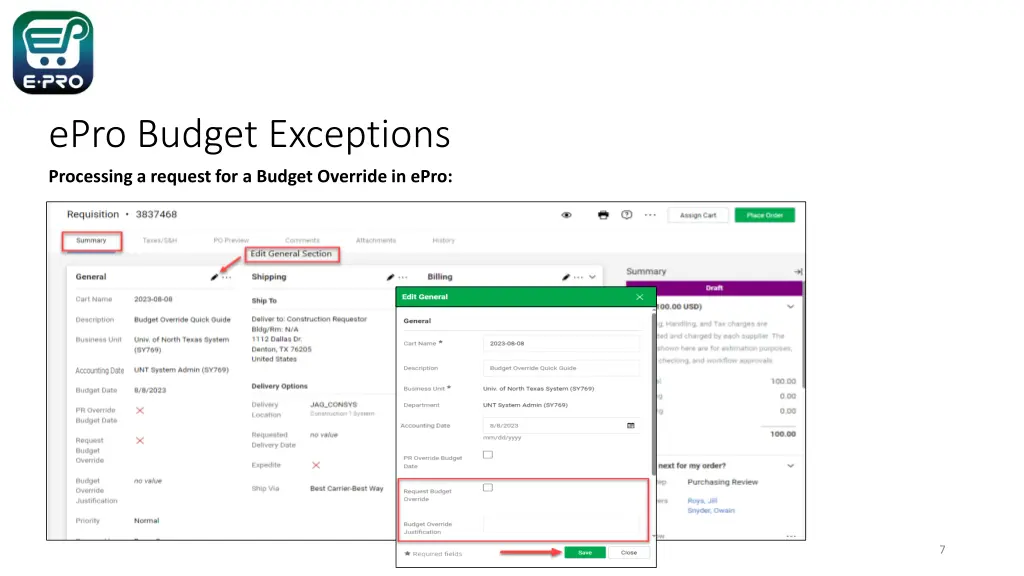 epro budget exceptions 6
