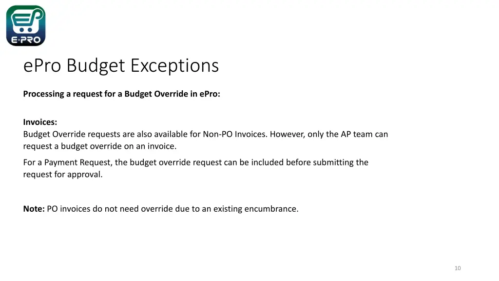 epro budget exceptions 9