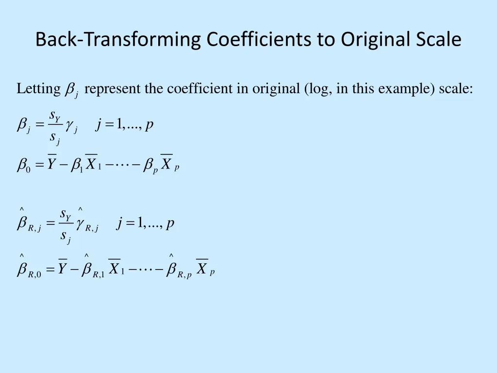 back transforming coefficients to original scale