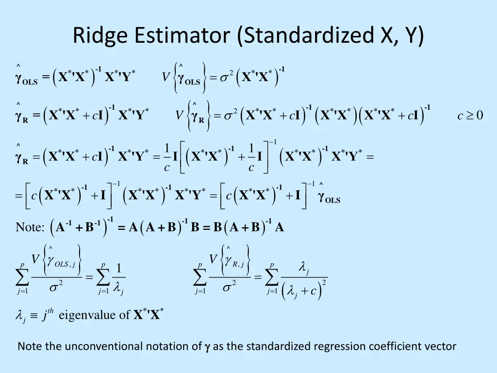 ridge estimator standardized x y c v r x x i x y