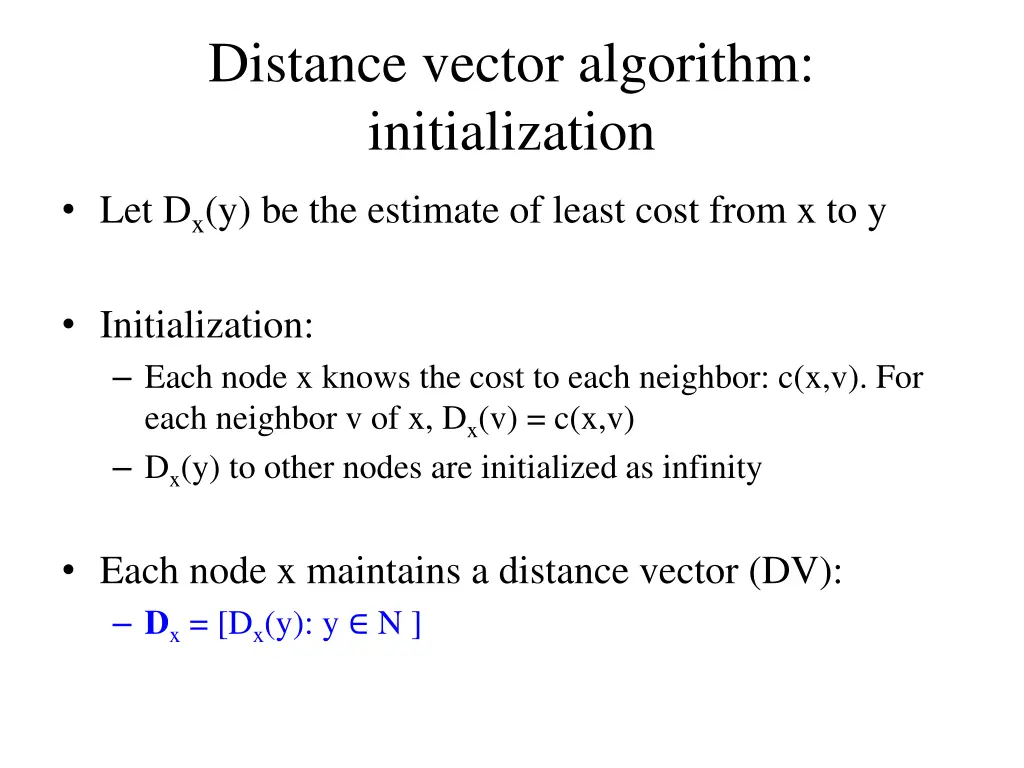 distance vector algorithm initialization