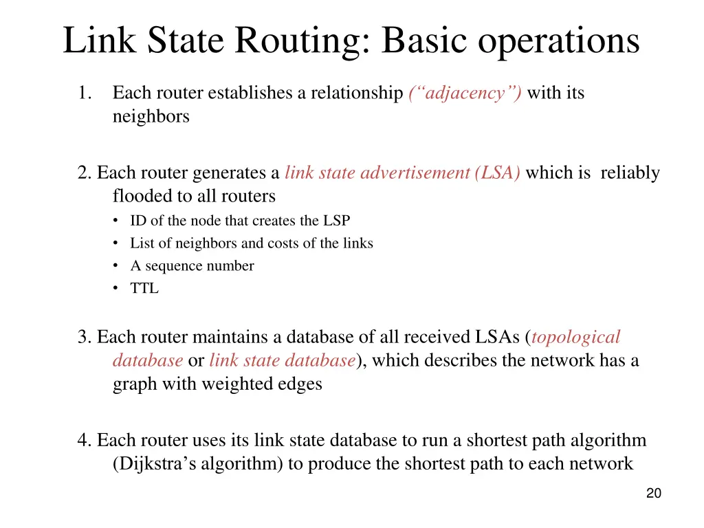 link state routing basic operations