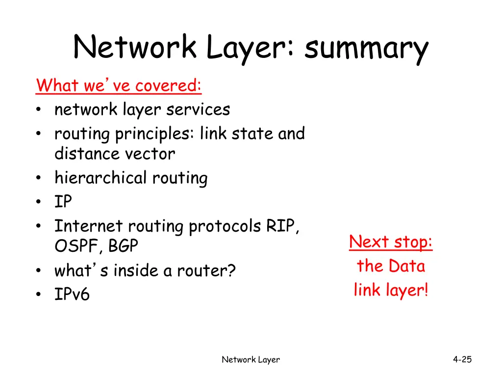 network layer summary what we ve covered network