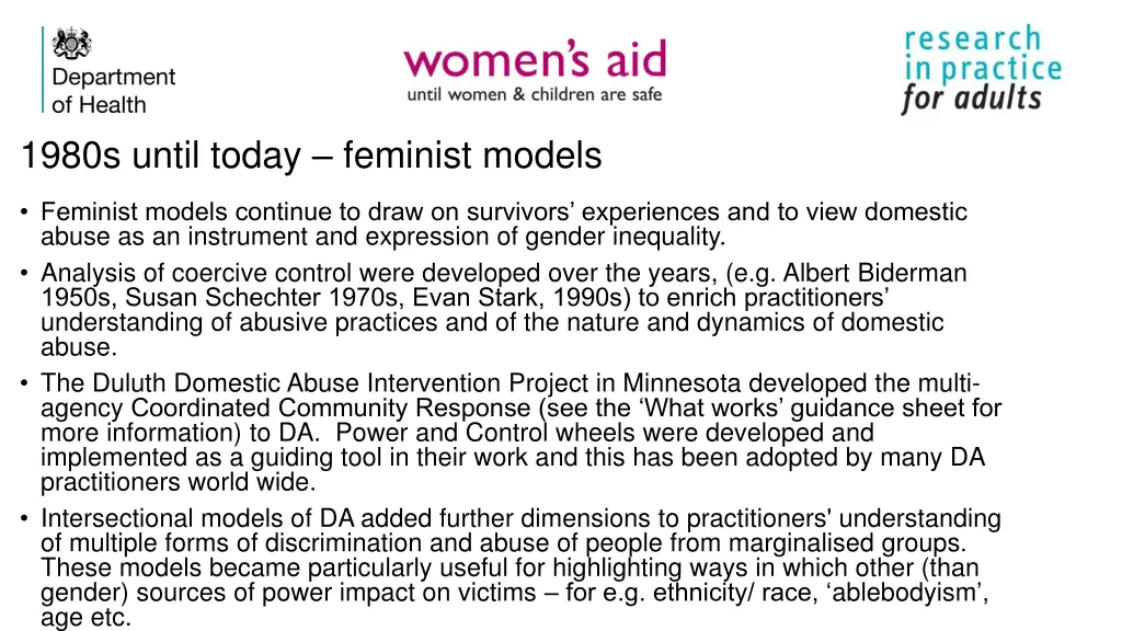 1980s until today feminist models