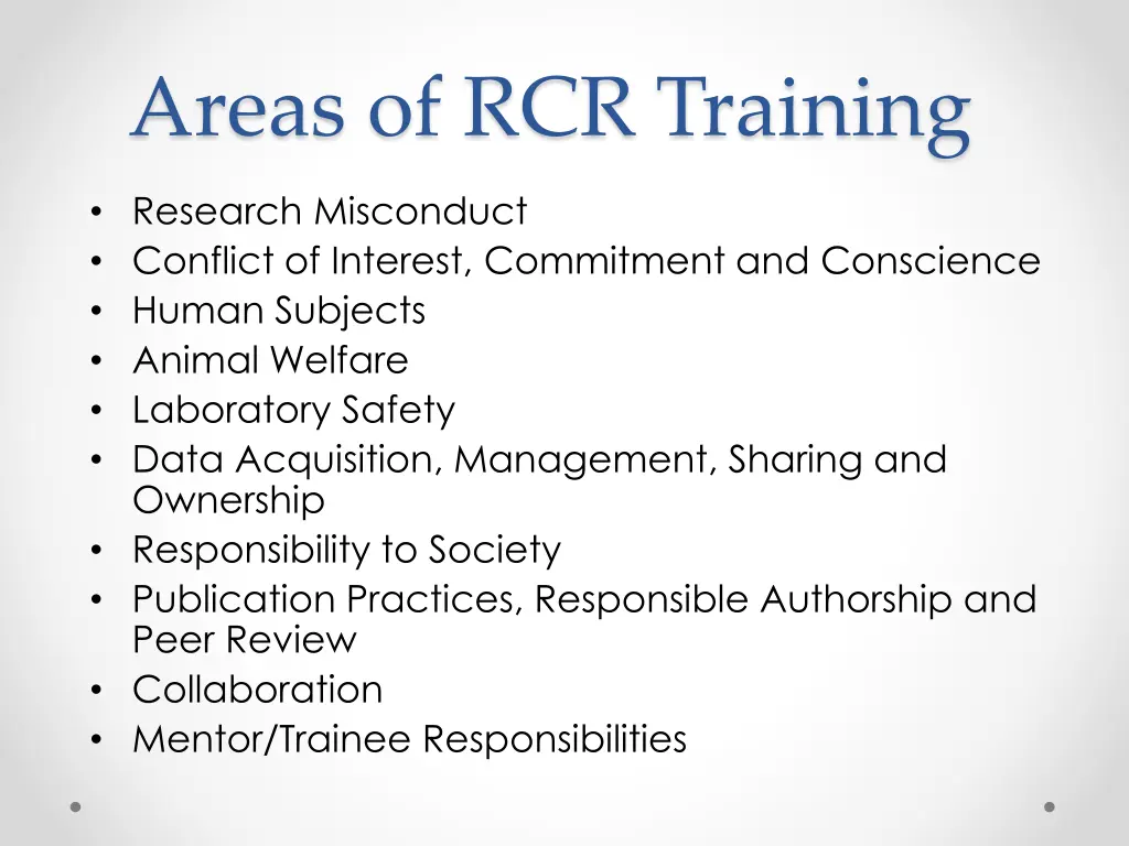 areas of rcr training