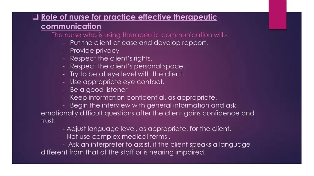 role of nurse for practice effective therapeutic