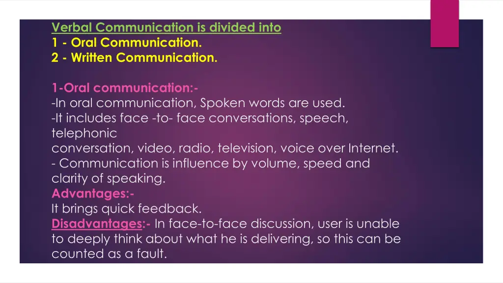 verbal communication is divided into 1 oral
