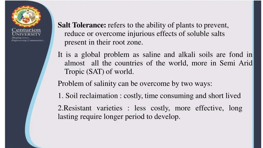 salt tolerance refers to the ability of plants