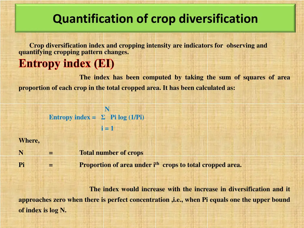 quantification of crop diversification