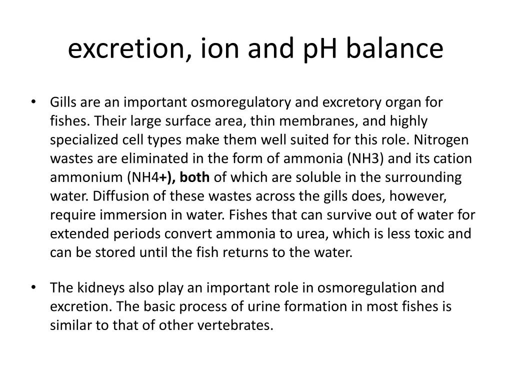 excretion ion and ph balance