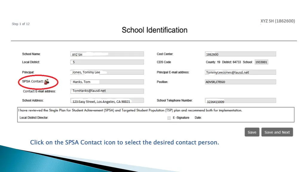 click on the spsa contact icon to select