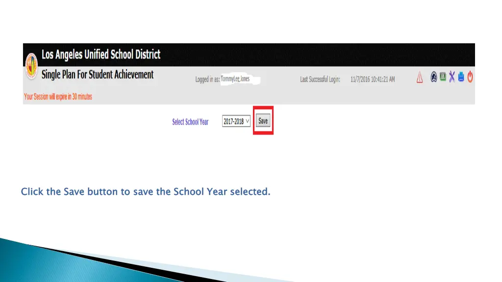 click the save button to save the school year