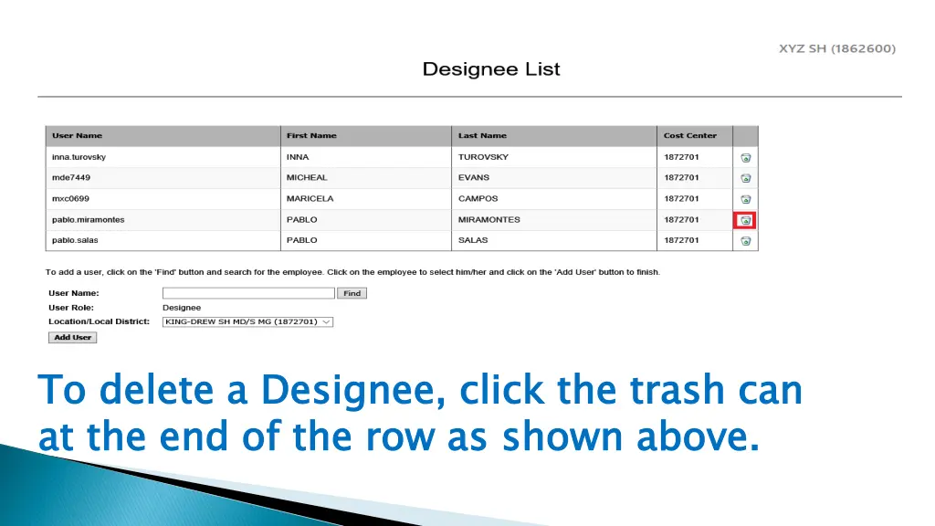 to delete a at the end of the row as