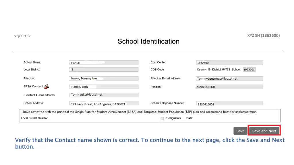 verify that the contact button