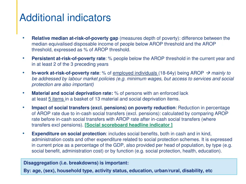 additional indicators