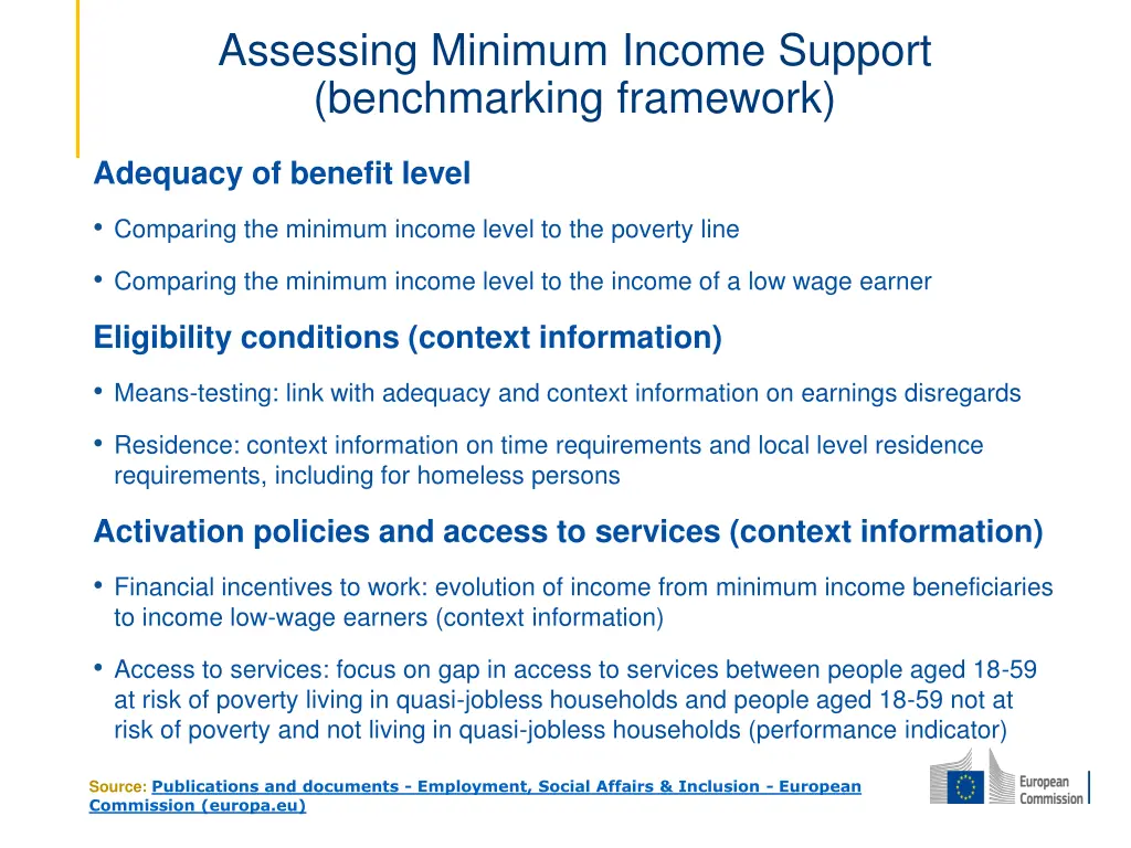 assessing minimum income support benchmarking
