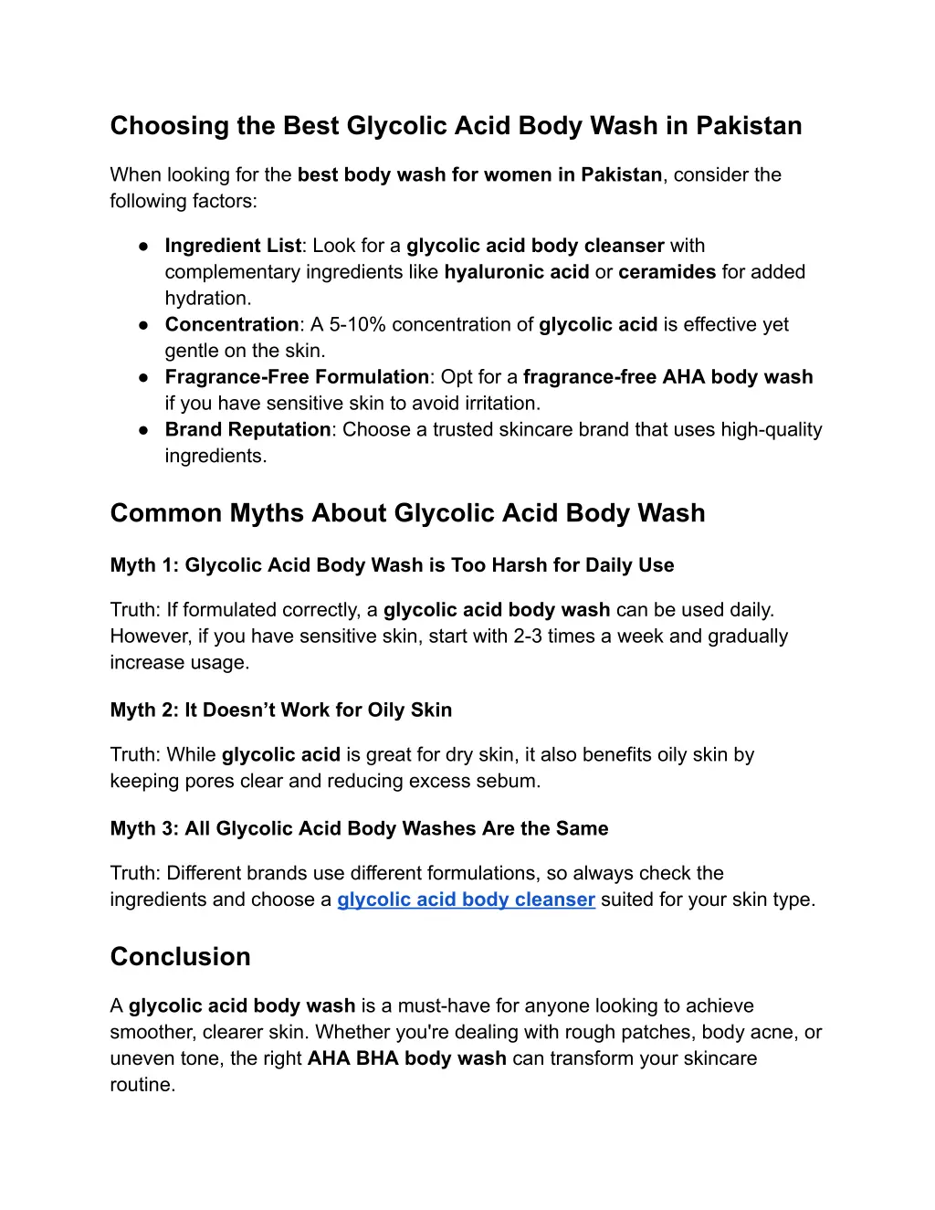 choosing the best glycolic acid body wash