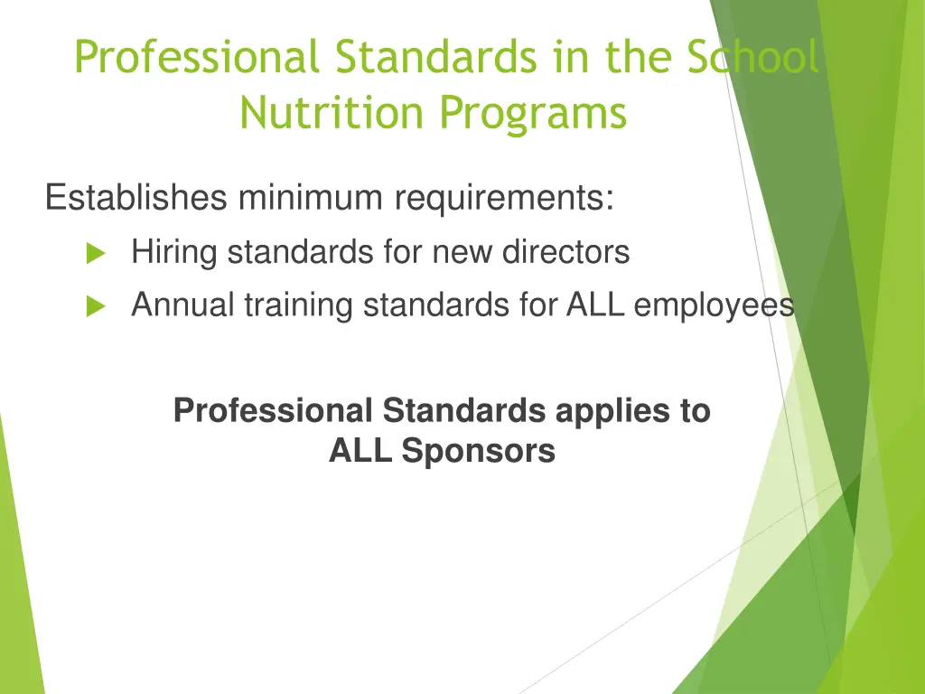 professional standards in the school nutrition