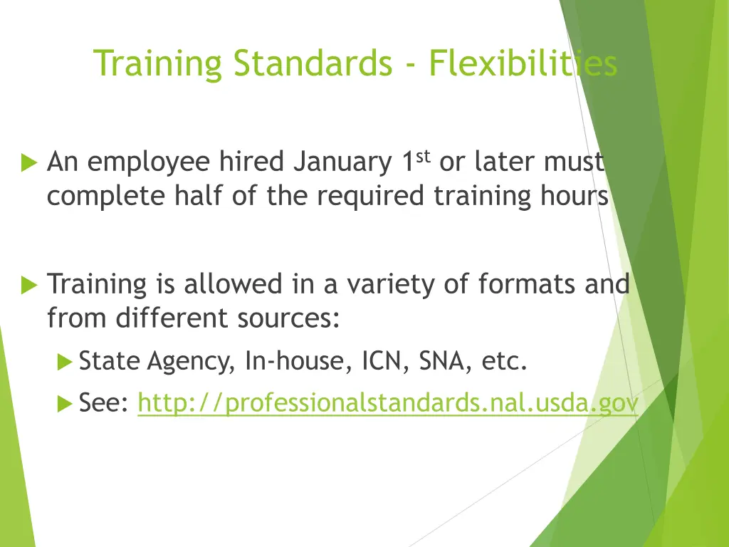 training standards flexibilities