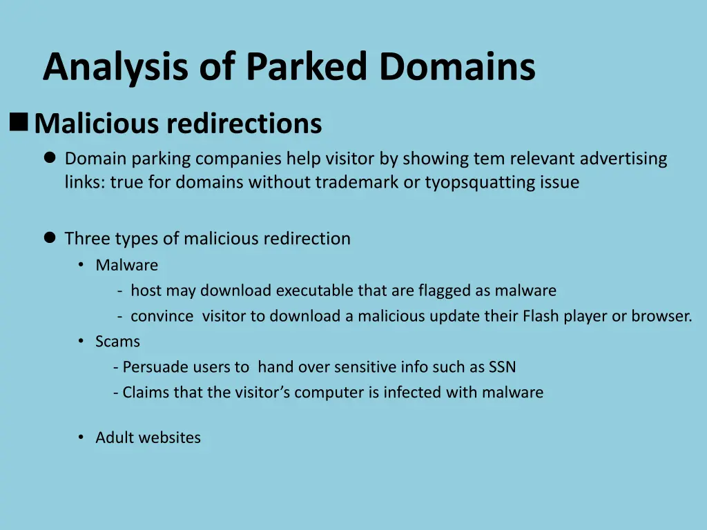 analysis of parked domains malicious redirections