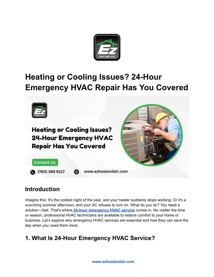 heating or cooling issues 24 hour emergency hvac