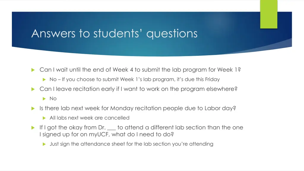answers to students questions