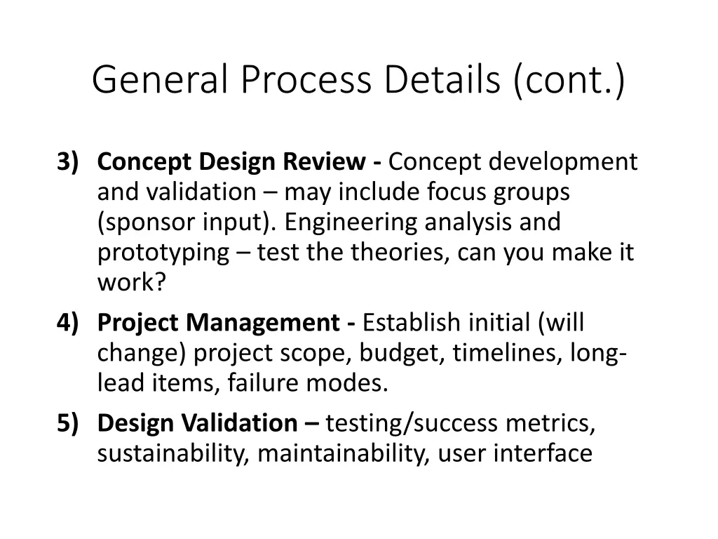 general process details cont