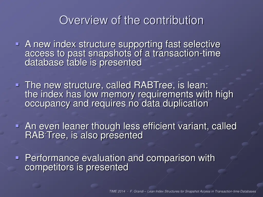 overview of the contribution