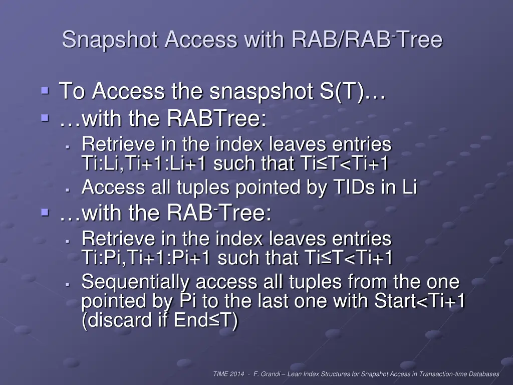 snapshot access with rab rab tree