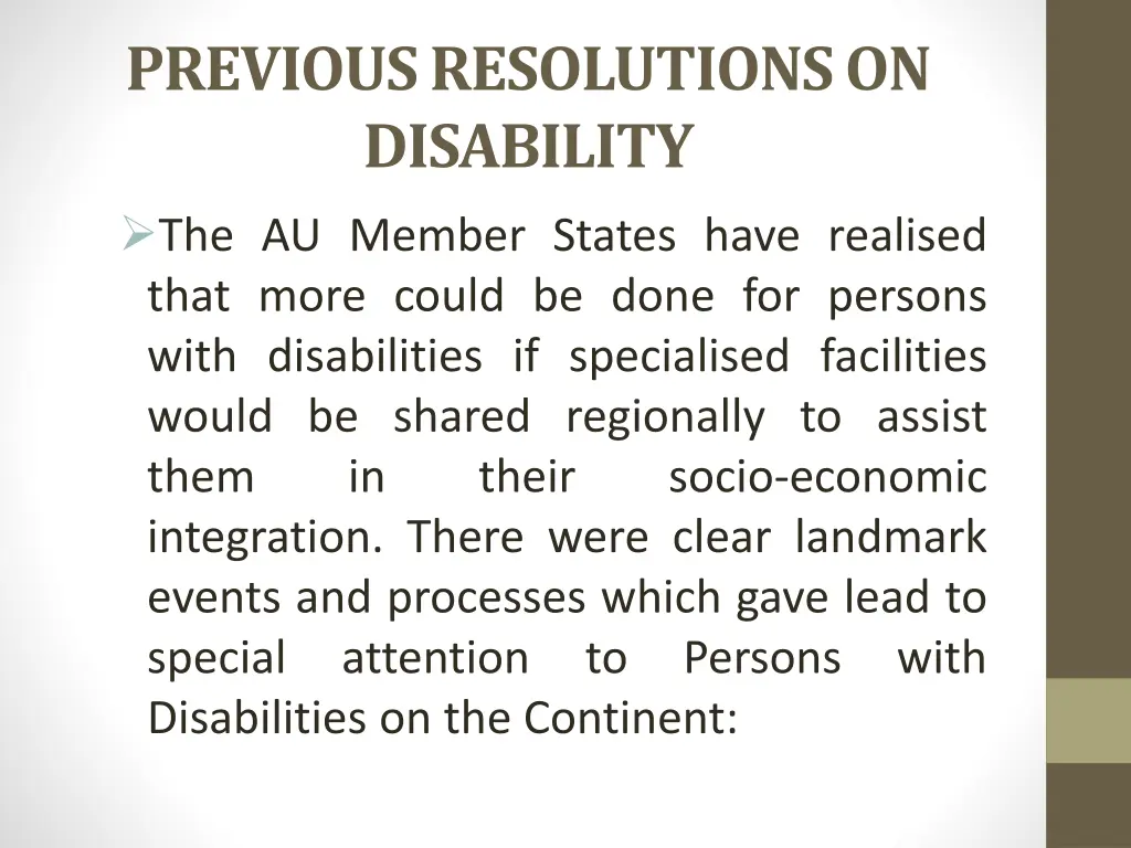 previous resolutions on disability the au member
