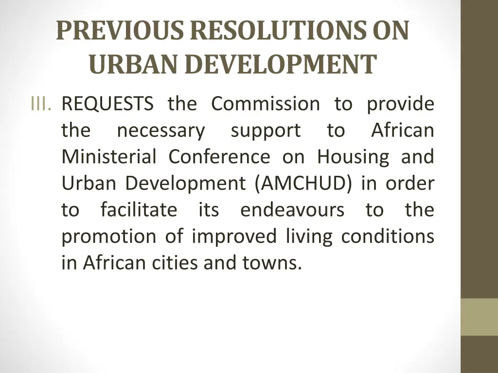 previous resolutions on urban development 1