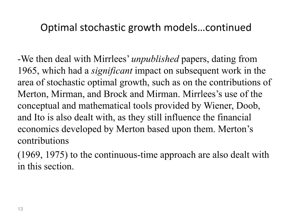 optimal stochastic growth models continued 1