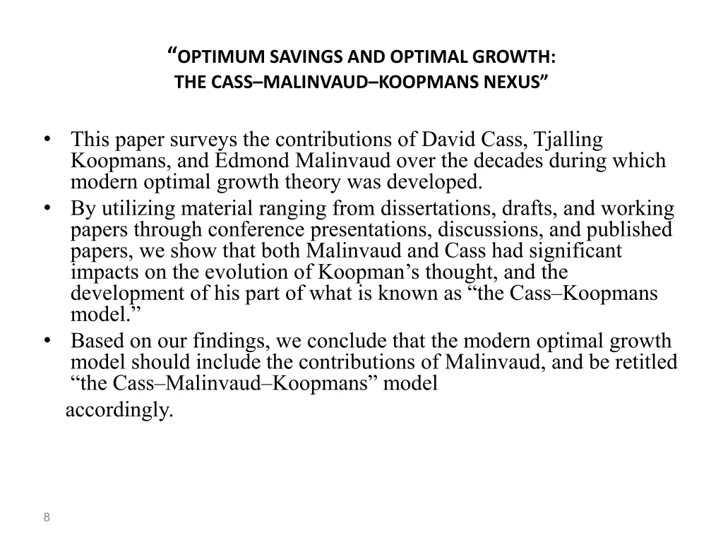 optimum savings and optimal growth the cass