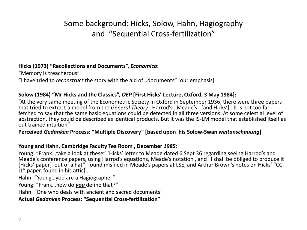 some background hicks solow hahn hagiography