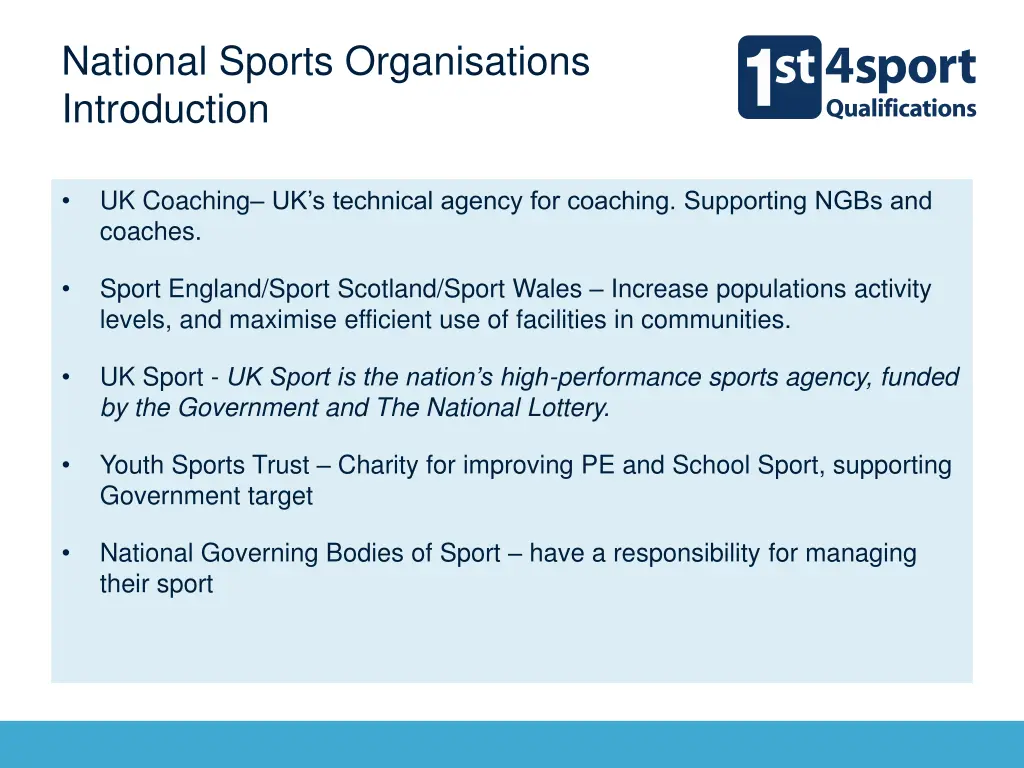 national sports organisations introduction