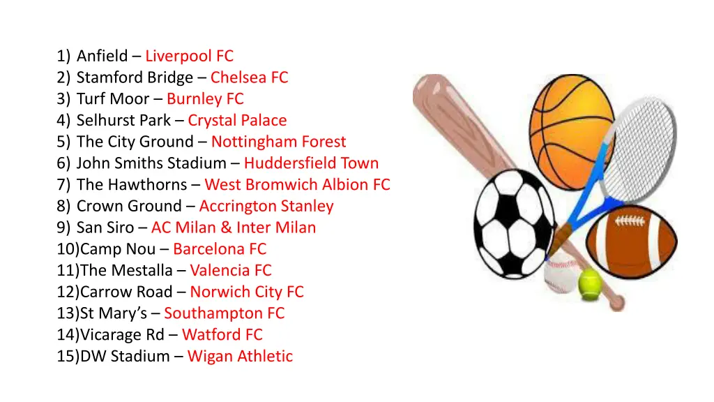 1 anfield liverpool fc 2 stamford bridge chelsea