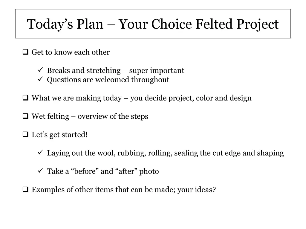 today s plan your choice felted project