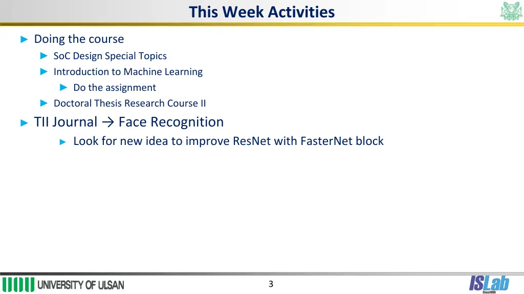 this week activities