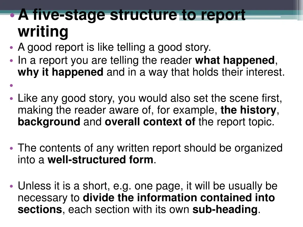 a five stage structure to report writing a good