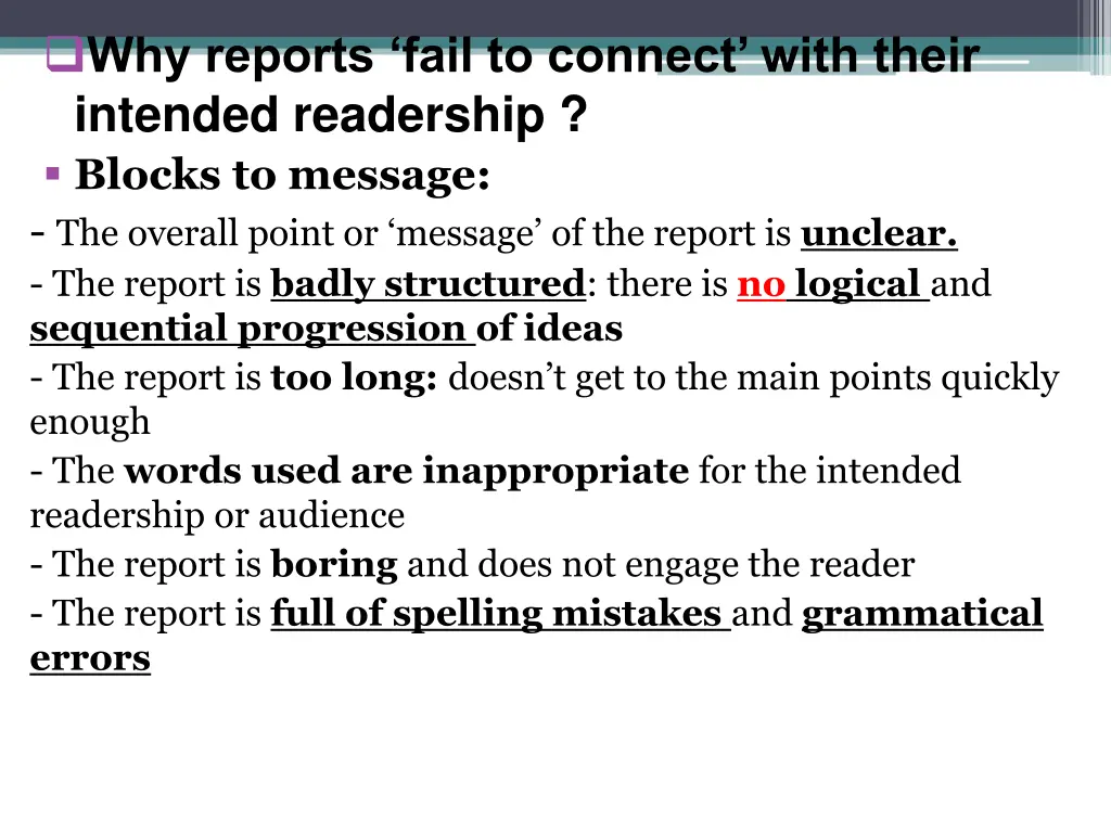 why reports fail to connect with their intended