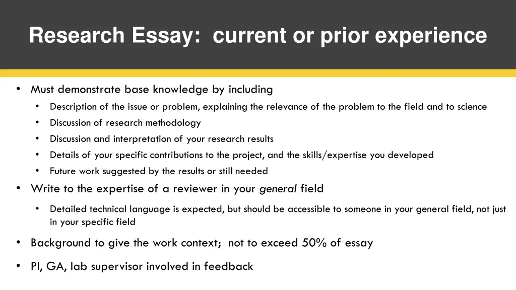 research essay current or prior experience