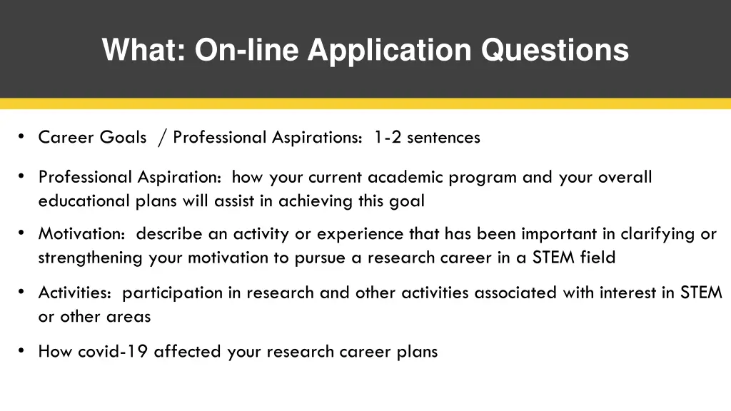 what on line application questions