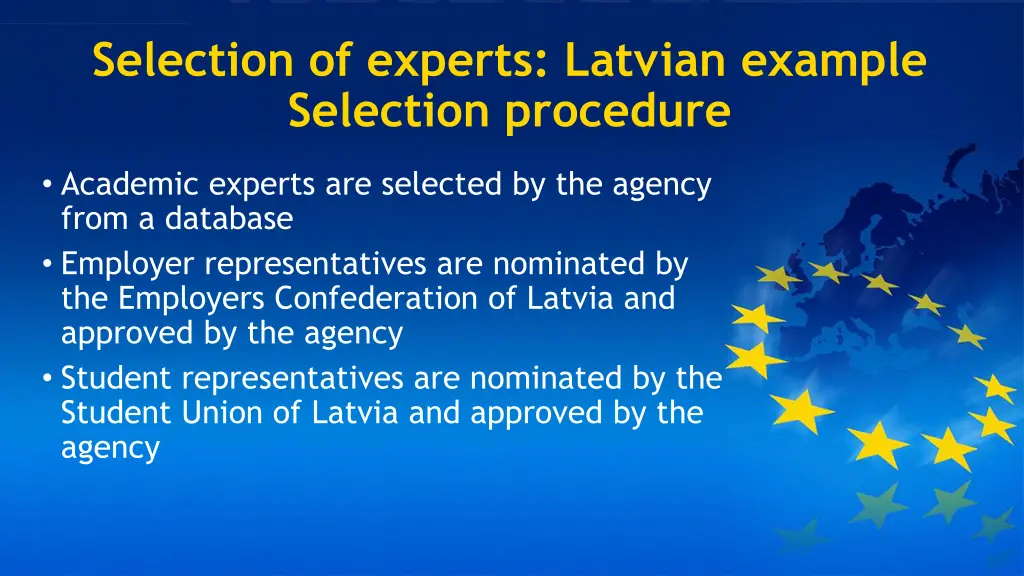 selection of experts latvian example selection 2