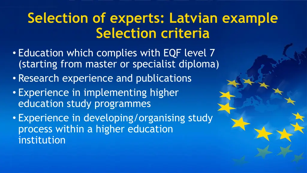 selection of experts latvian example selection